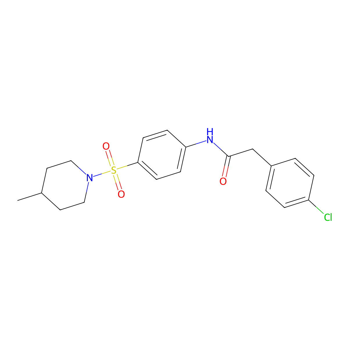 2-(4-chlorophenyl)-N-{4-[(4-methylpiperidin-1-yl)sulfonyl]phenyl}acetamide molecular structure, CAS 524032-69-7