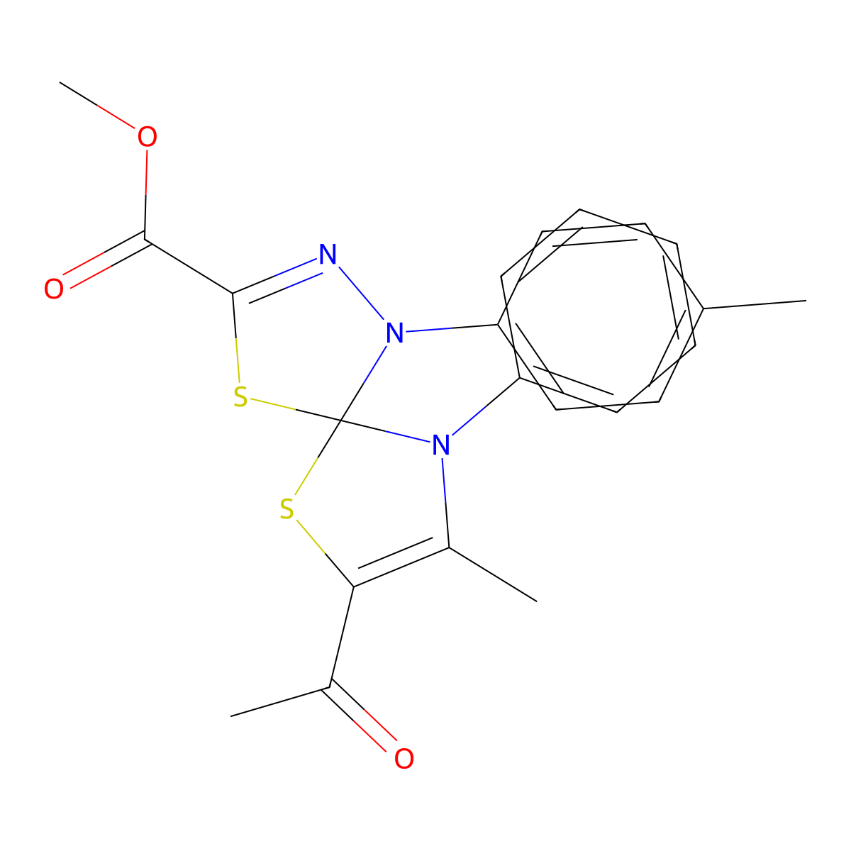 Methyl 7-acetyl-8-methyl-1-(4-methylphenyl)-9-phenyl-4,6-dithia-1,2,9-triazaspiro[4.4]nona-2,7-diene-3-carboxylate molecular structure, CAS 524032-81-3