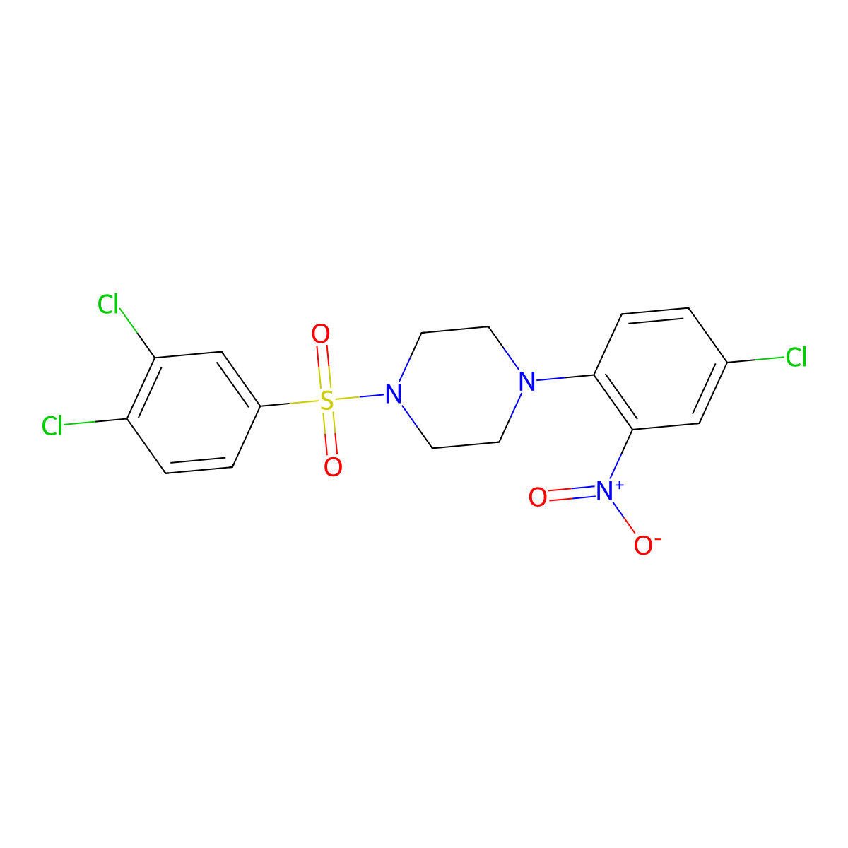 1-(4-Chloro-2-nitrophenyl)-4-(3,4-dichlorophenyl)sulfonylpiperazine molecular structure, CAS 524033-35-0