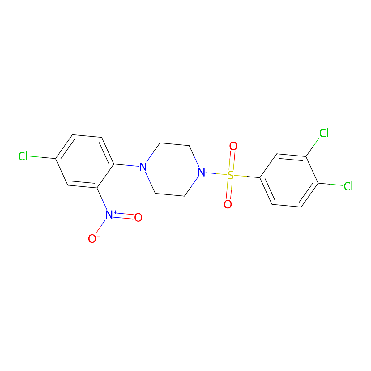 1-(4-Chloro-2-nitrophenyl)-4-(3,4-dichlorophenyl)sulfonylpiperazine molecular structure, CAS 524033-35-0
