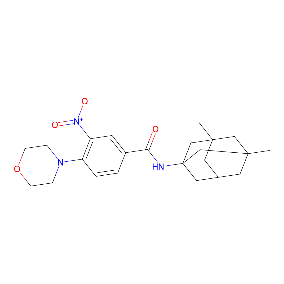 N-(3,5-dimethyl-1-adamantyl)-4-morpholin-4-yl-3-nitrobenzamide molecular structure, CAS 524033-45-2