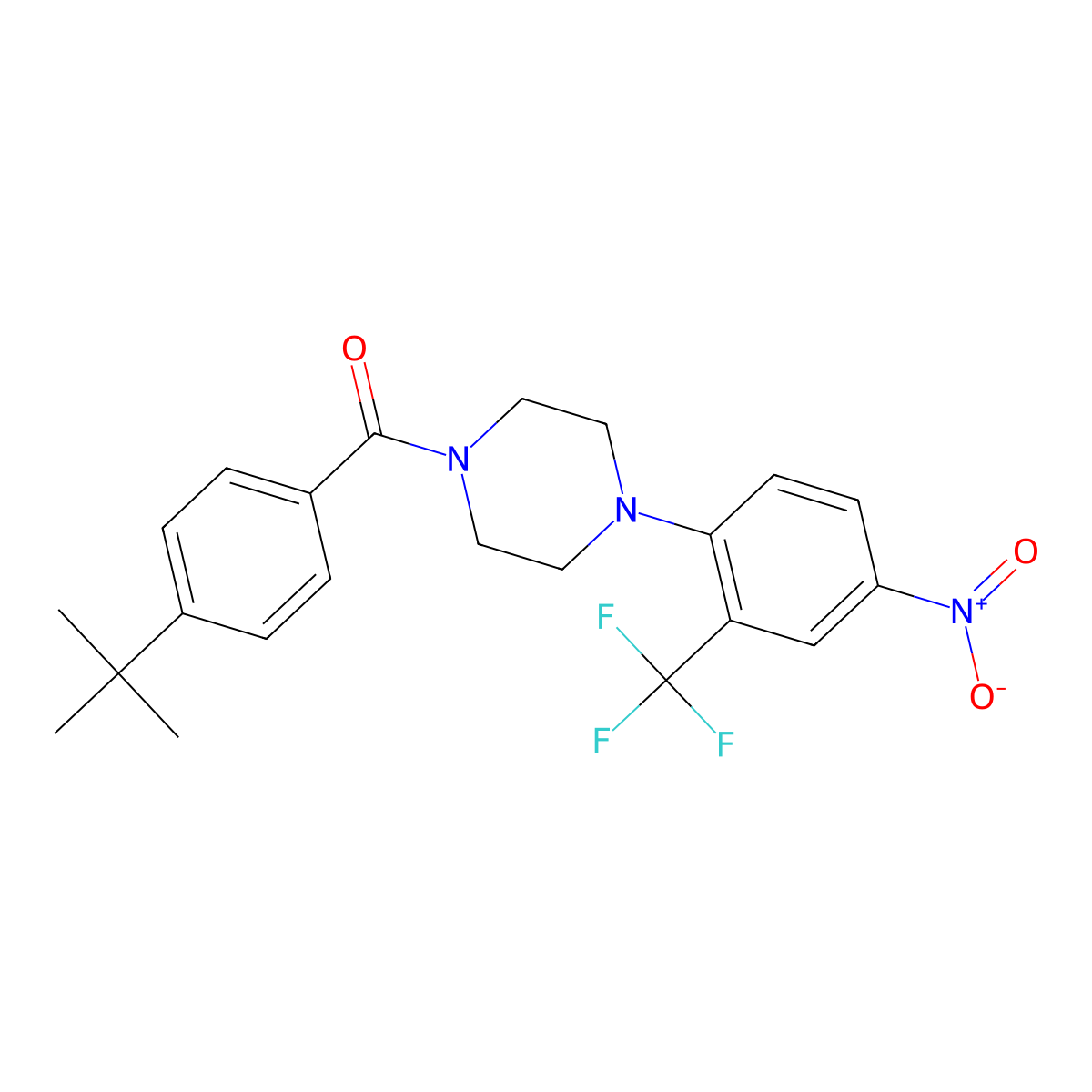 (4-Tert-butylphenyl)-[4-[4-nitro-2-(trifluoromethyl)phenyl]piperazin-1-yl]methanone molecular structure, CAS 524033-52-1