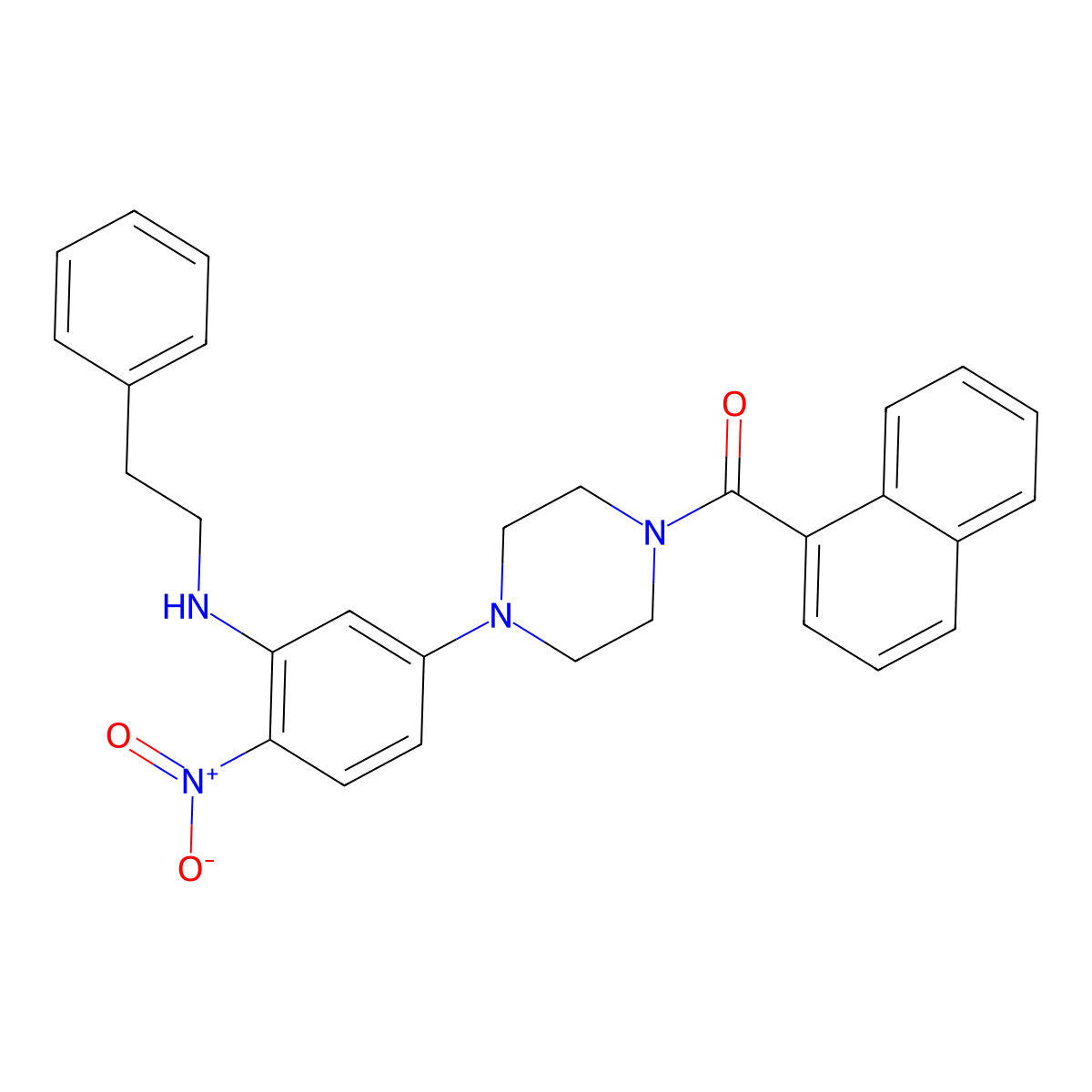 Naphthalen-1-yl(4-{4-nitro-3-[(2-phenylethyl)amino]phenyl}piperazin-1-yl)methanone molecular structure, CAS 524033-58-7