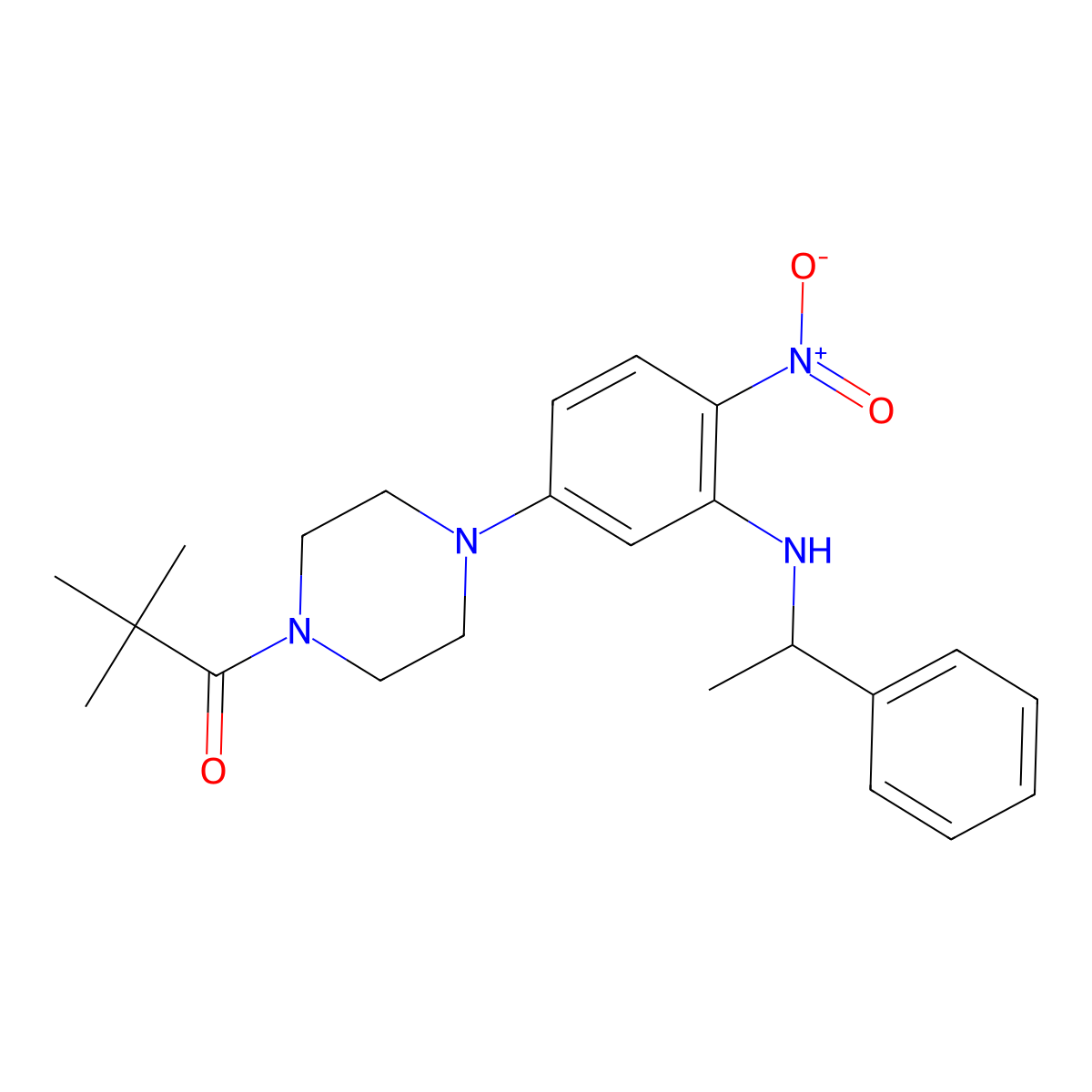 2,2-Dimethyl-1-[4-[4-nitro-3-(1-phenylethylamino)phenyl]piperazin-1-yl]propan-1-one molecular structure, CAS 524033-60-1