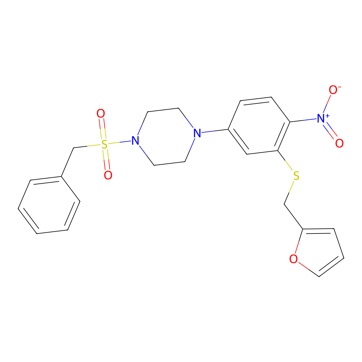 1-Benzylsulfonyl-4-[3-(furan-2-ylmethylsulfanyl)-4-nitrophenyl]piperazine molecular structure, CAS 524033-67-8