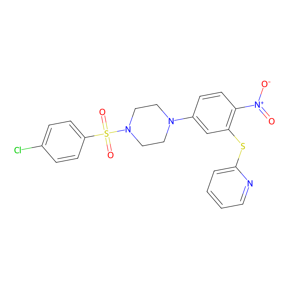 1-(4-Chlorophenyl)sulfonyl-4-(4-nitro-3-pyridin-2-ylsulfanylphenyl)piperazine molecular structure, CAS 524033-68-9