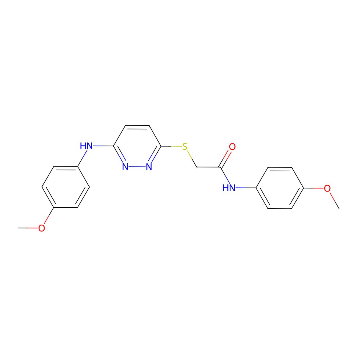 N-(4-methoxyphenyl)-2-({6-[(4-methoxyphenyl)amino]pyridazin-3-yl}sulfanyl)acetamide molecular structure, CAS 524033-76-9