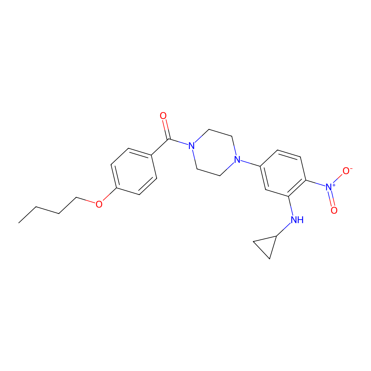 (4-Butoxyphenyl)-[4-[3-(cyclopropylamino)-4-nitrophenyl]piperazin-1-yl]methanone molecular structure, CAS 524033-95-2