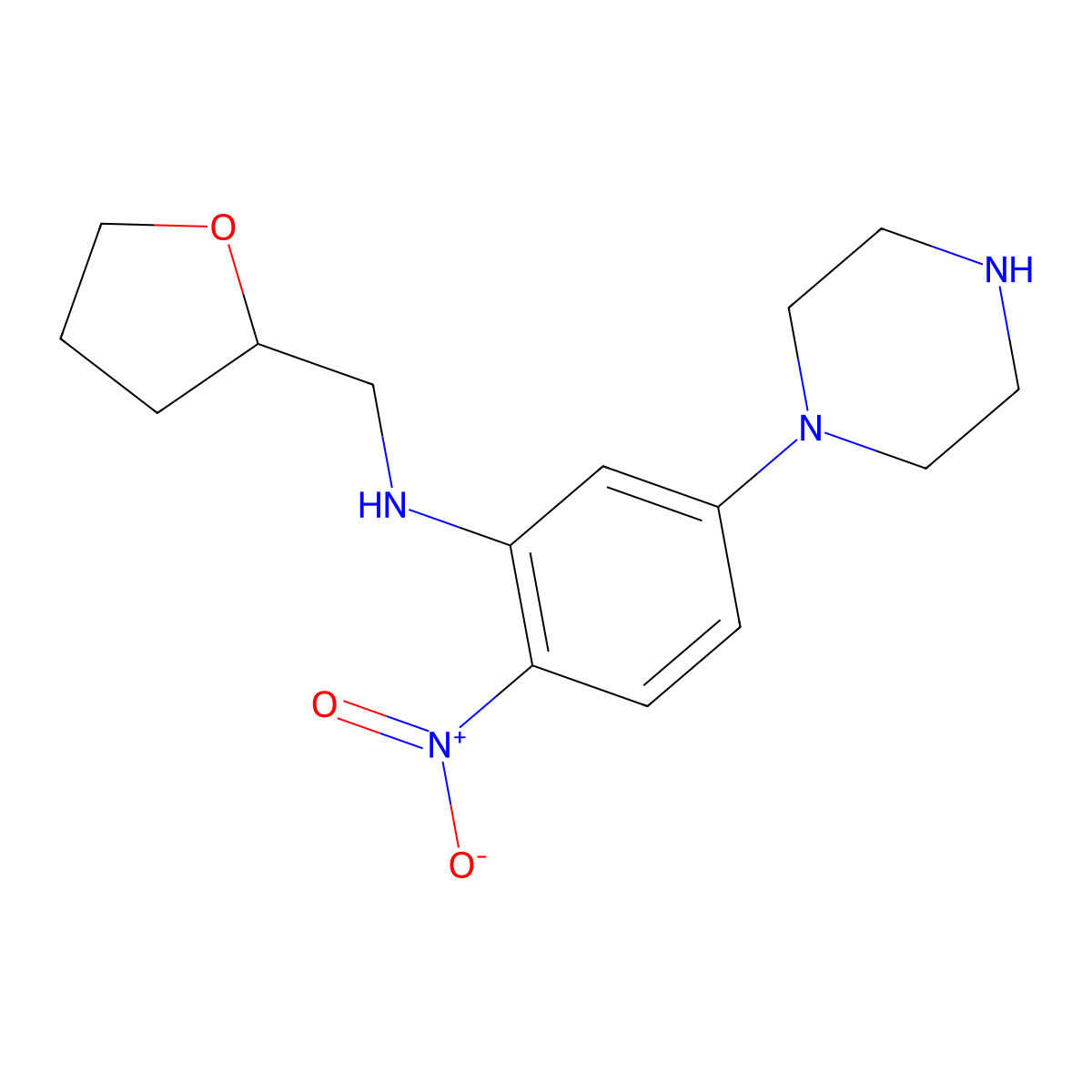 2-nitro-N-(oxolan-2-ylmethyl)-5-piperazin-1-ylaniline molecular structure, CAS 524033-98-5