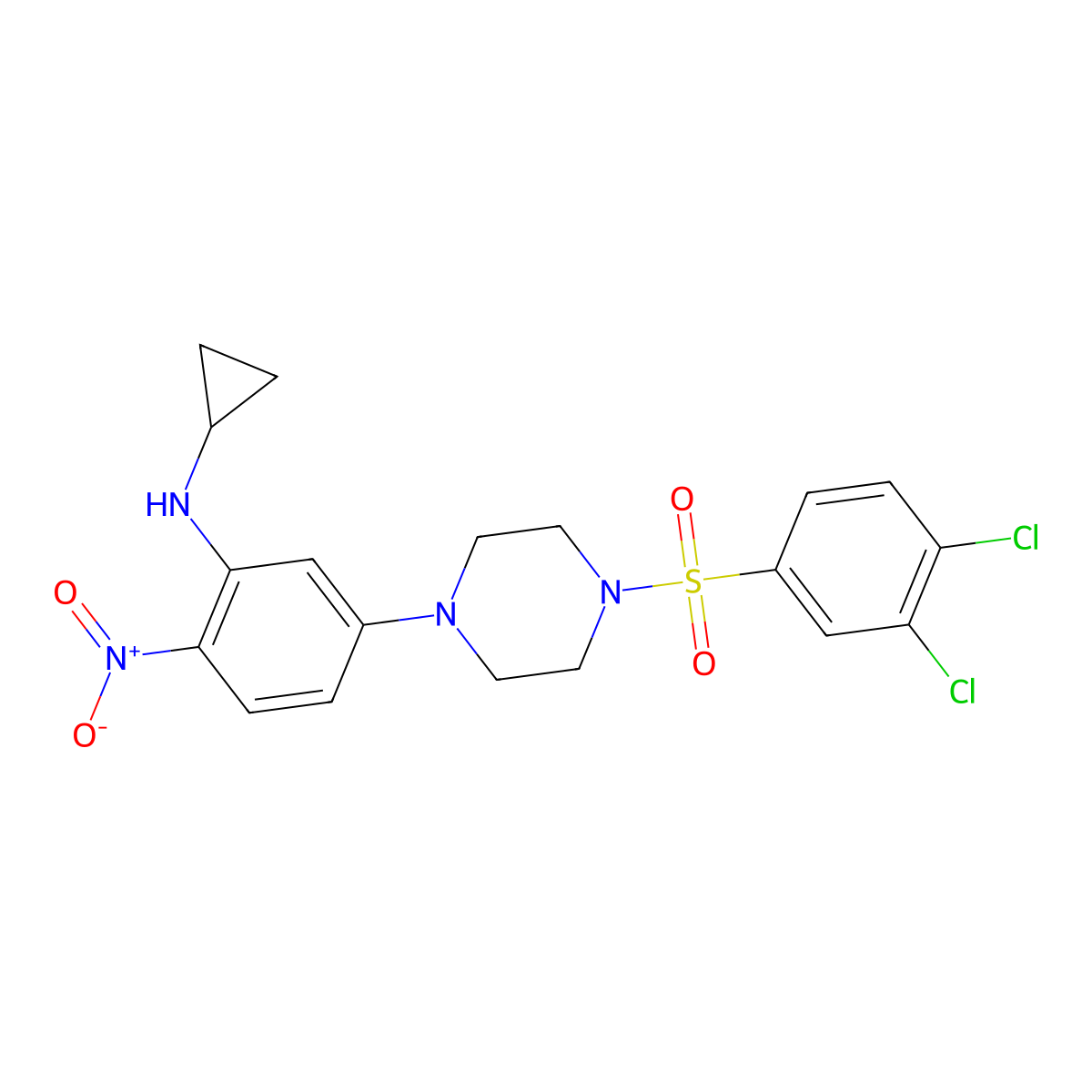 N-cyclopropyl-5-[4-(3,4-dichlorophenyl)sulfonylpiperazin-1-yl]-2-nitroaniline molecular structure, CAS 524033-99-6