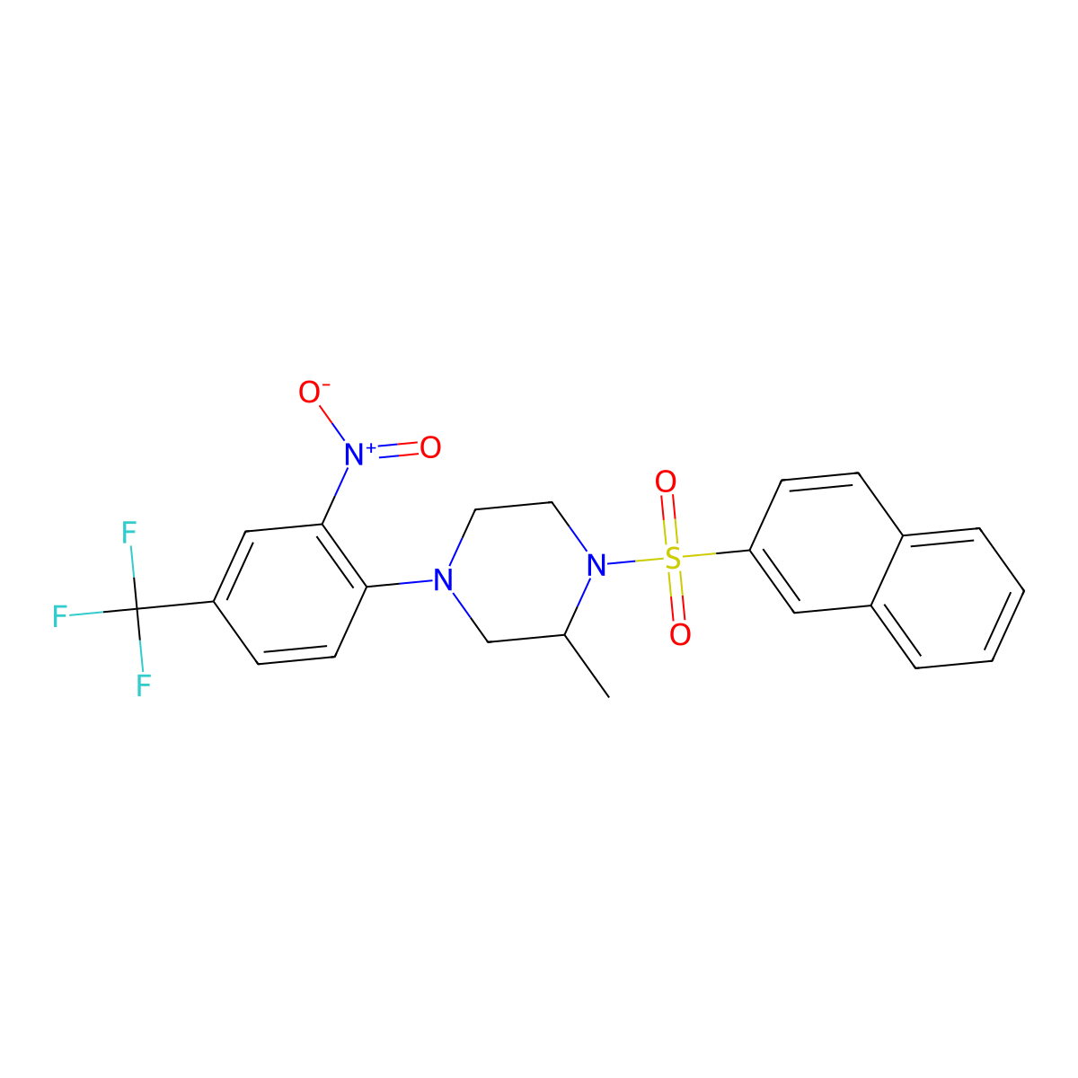 2-Methyl-1-naphthalen-2-ylsulfonyl-4-[2-nitro-4-(trifluoromethyl)phenyl]piperazine molecular structure, CAS 524034-06-8