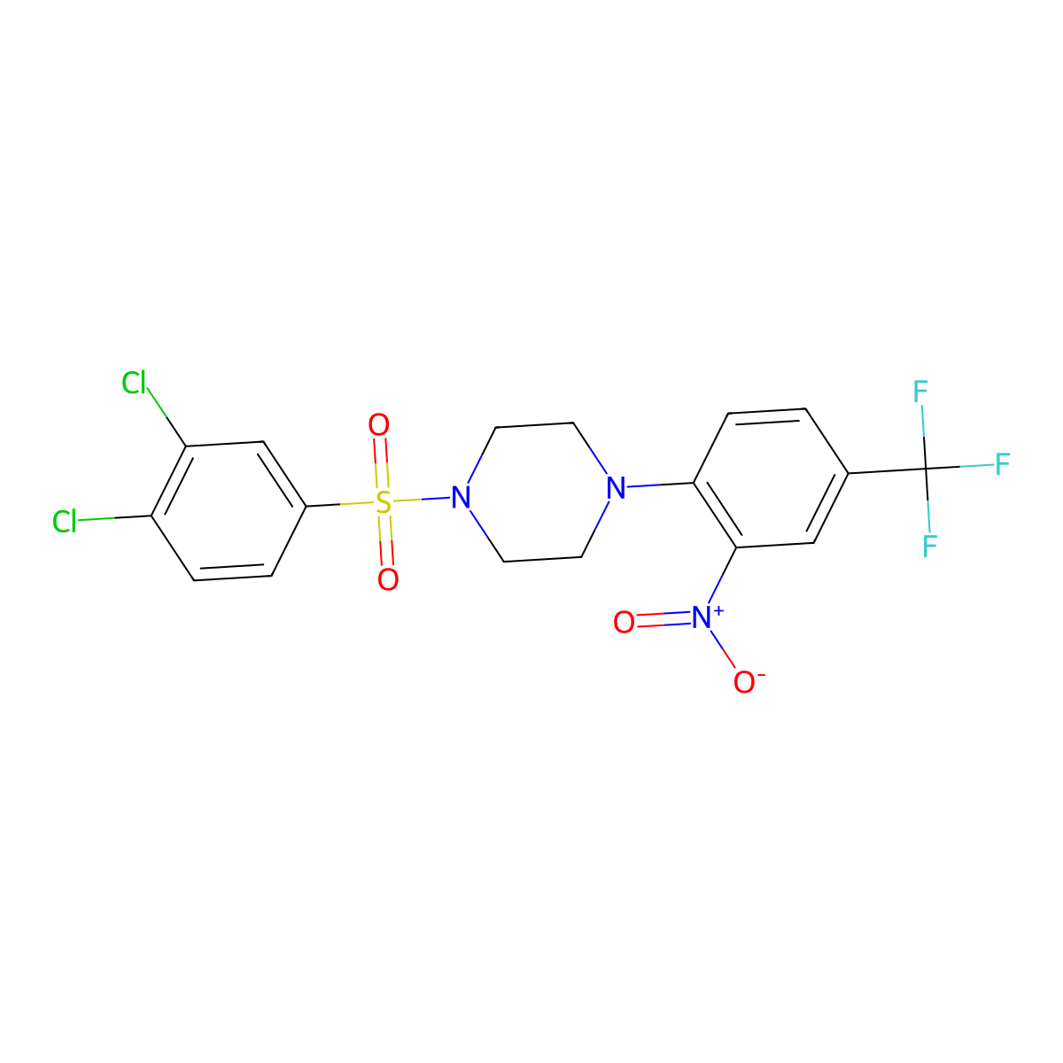 1-(3,4-Dichlorophenyl)sulfonyl-4-[2-nitro-4-(trifluoromethyl)phenyl]piperazine molecular structure, CAS 524034-33-1