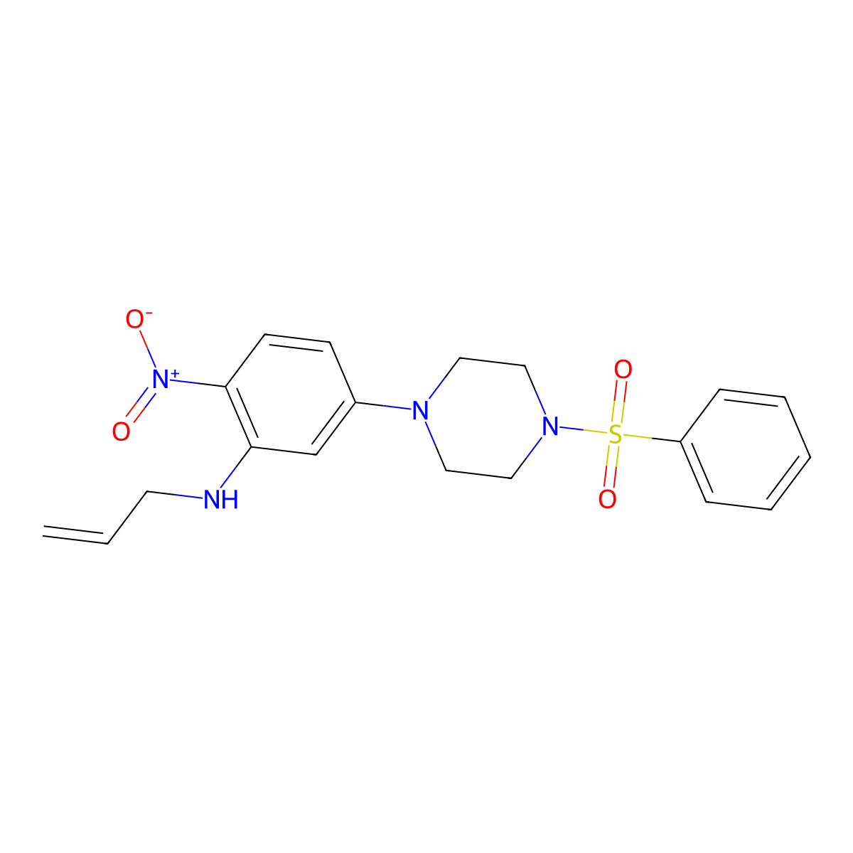 5-[4-(benzenesulfonyl)piperazin-1-yl]-2-nitro-N-prop-2-enylaniline molecular structure, CAS 524034-37-5