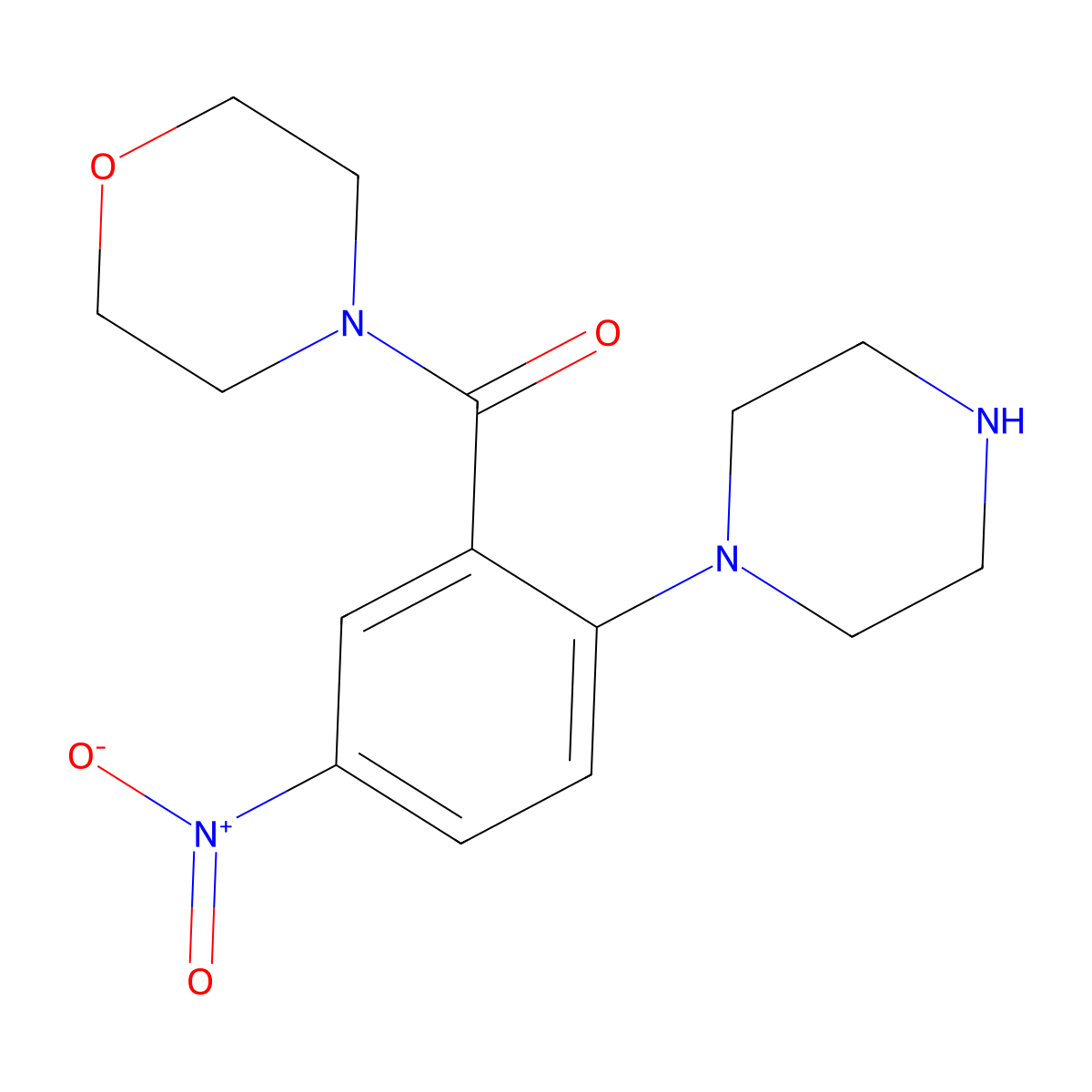 Morpholin-4-yl-(5-nitro-2-piperazin-1-ylphenyl)methanone molecular structure, CAS 524034-48-8