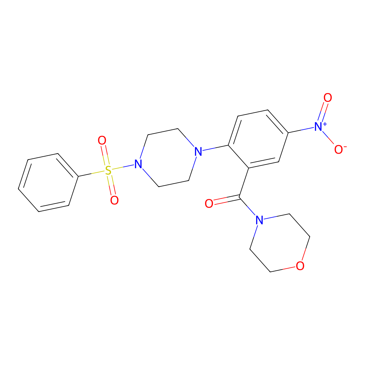 [2-[4-(Benzenesulfonyl)piperazin-1-yl]-5-nitrophenyl]-morpholin-4-ylmethanone molecular structure, CAS 524034-52-4