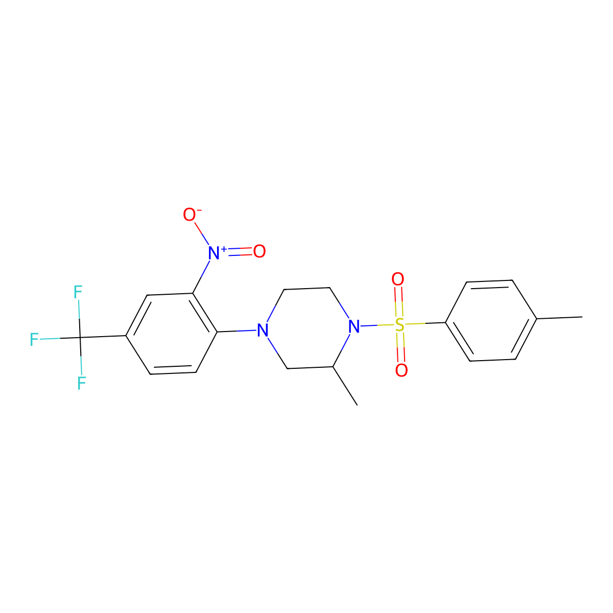 2-Methyl-1-(4-methylphenyl)sulfonyl-4-[2-nitro-4-(trifluoromethyl)phenyl]piperazine molecular structure, CAS 524034-60-4