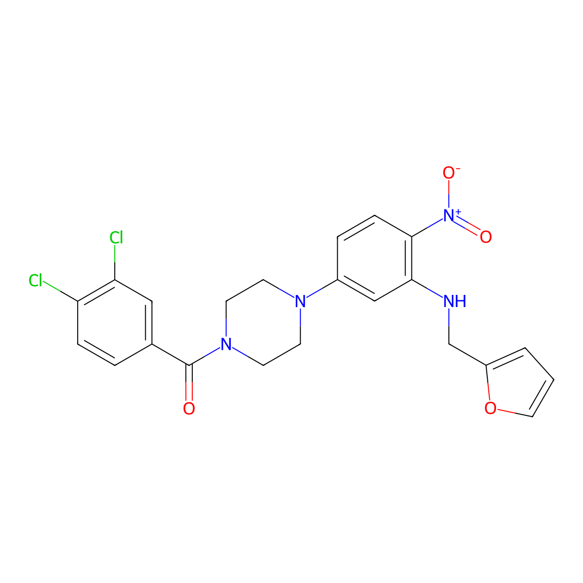 (3,4-Dichlorophenyl)-[4-[3-(furan-2-ylmethylamino)-4-nitrophenyl]piperazin-1-yl]methanone molecular structure, CAS 524034-63-7