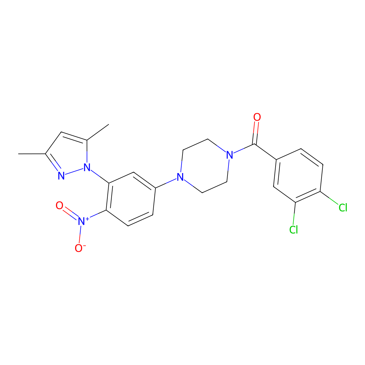 (3,4-Dichlorophenyl)-[4-[3-(3,5-dimethylpyrazol-1-yl)-4-nitrophenyl]piperazin-1-yl]methanone molecular structure, CAS 524034-64-8