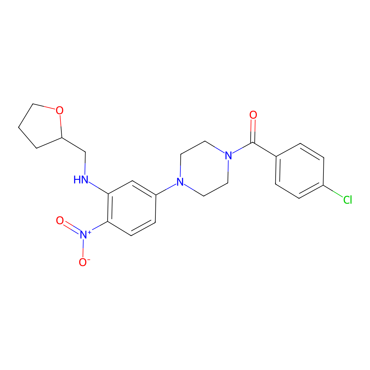 (4-Chlorophenyl)-[4-[4-nitro-3-(oxolan-2-ylmethylamino)phenyl]piperazin-1-yl]methanone molecular structure, CAS 524034-65-9