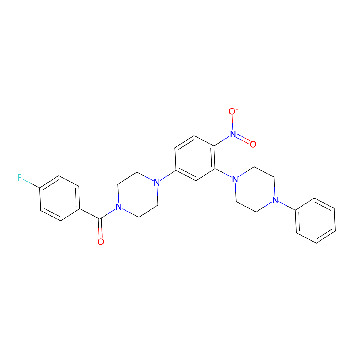 (4-Fluorophenyl)-[4-[4-nitro-3-(4-phenylpiperazin-1-yl)phenyl]piperazin-1-yl]methanone molecular structure, CAS 524034-66-0