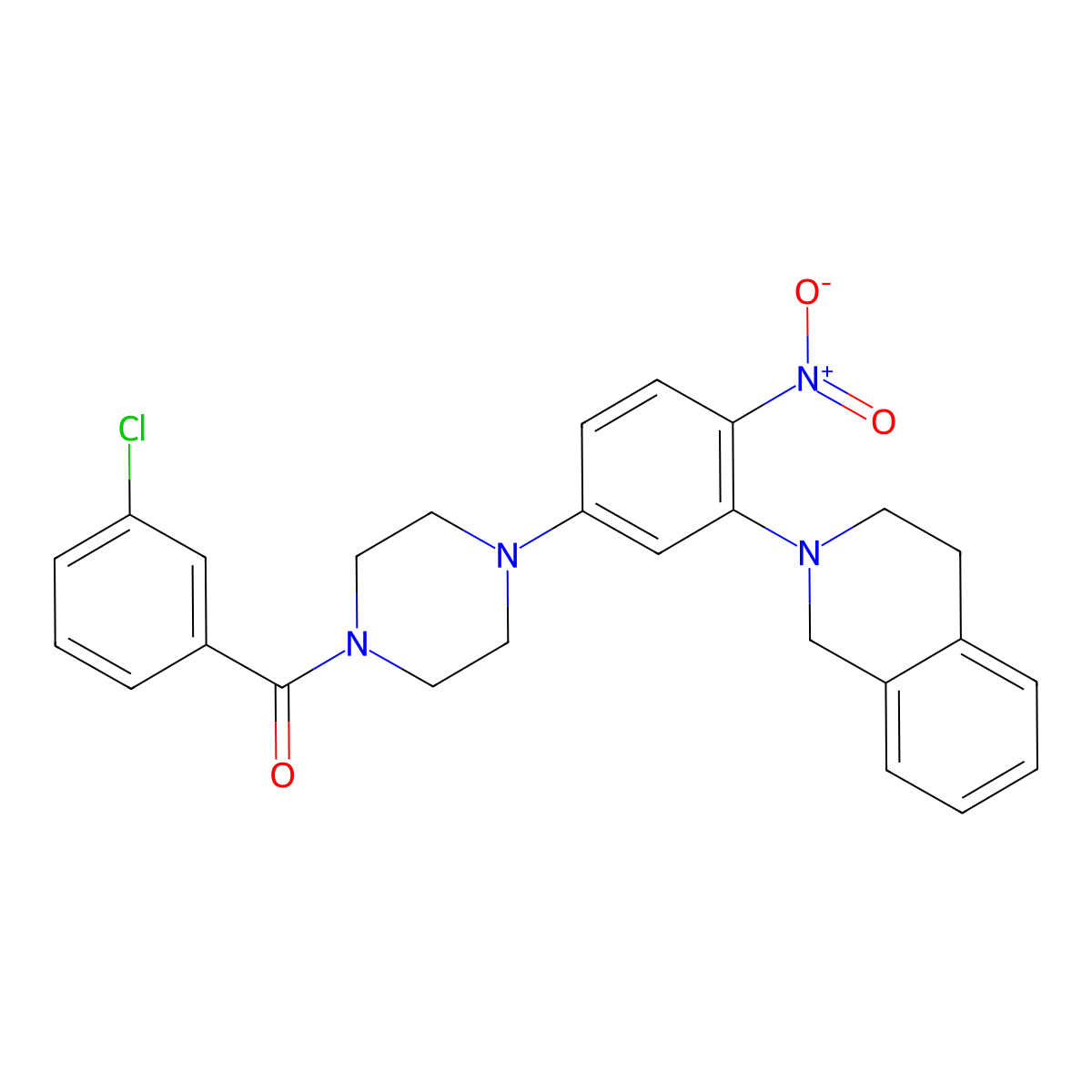 (3-chlorophenyl)-[4-[3-(3,4-dihydro-1H-isoquinolin-2-yl)-4-nitrophenyl]piperazin-1-yl]methanone molecular structure, CAS 524034-79-5
