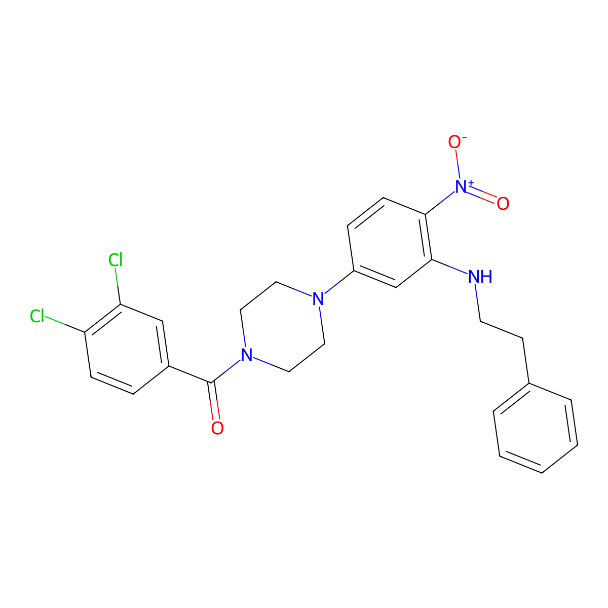 (3,4-Dichlorophenyl)(4-{4-nitro-3-[(2-phenylethyl)amino]phenyl}piperazin-1-yl)methanone molecular structure, CAS 524034-82-0