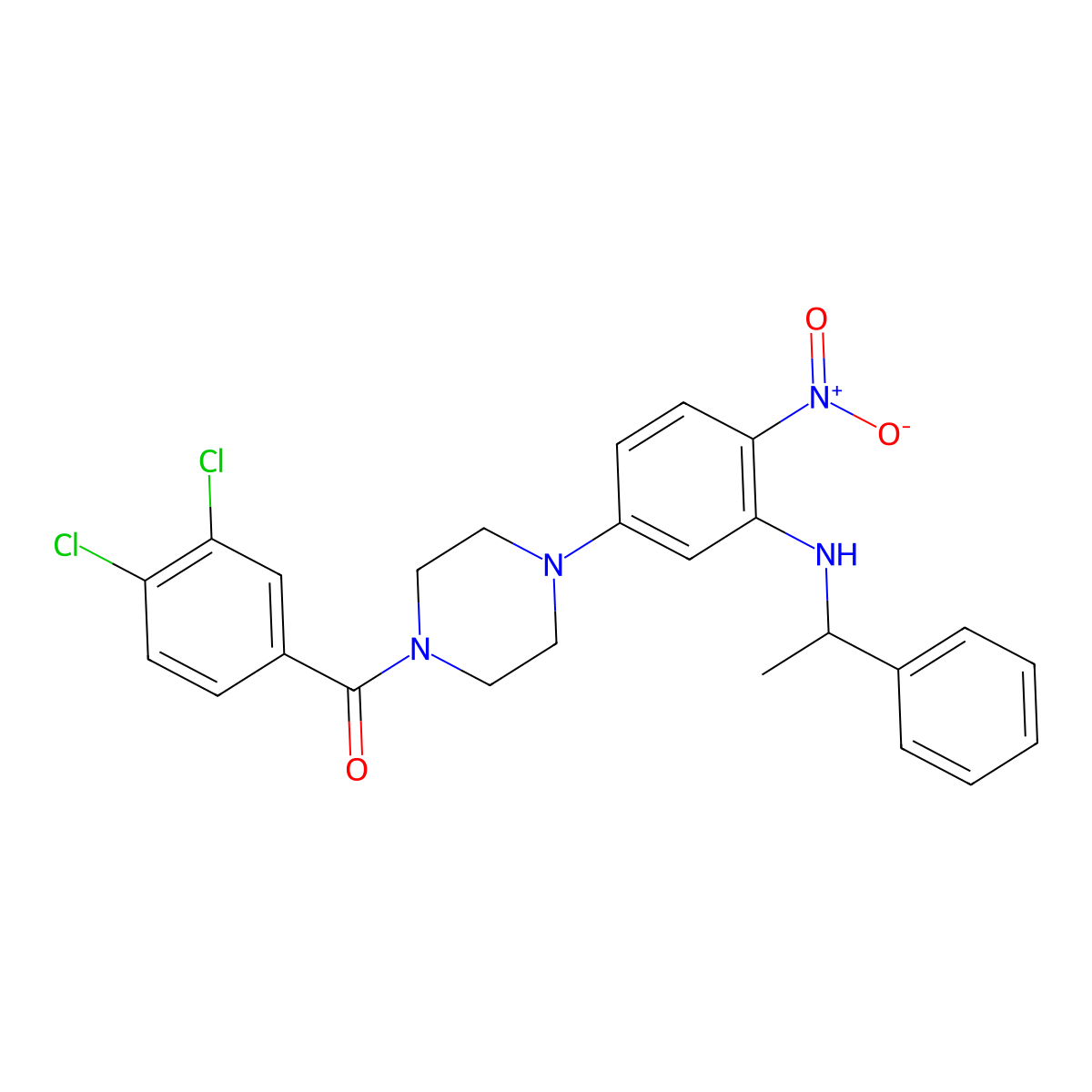 (3,4-Dichlorophenyl)-[4-[4-nitro-3-(1-phenylethylamino)phenyl]piperazin-1-yl]methanone molecular structure, CAS 524034-83-1
