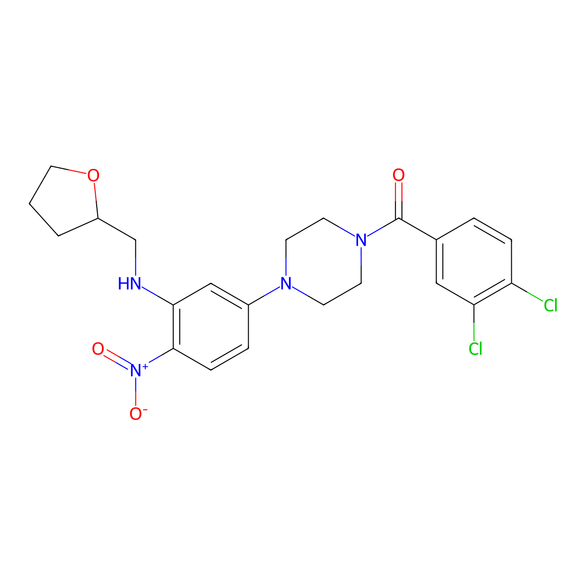 (3,4-Dichlorophenyl)-[4-[4-nitro-3-(oxolan-2-ylmethylamino)phenyl]piperazin-1-yl]methanone molecular structure, CAS 524034-87-5