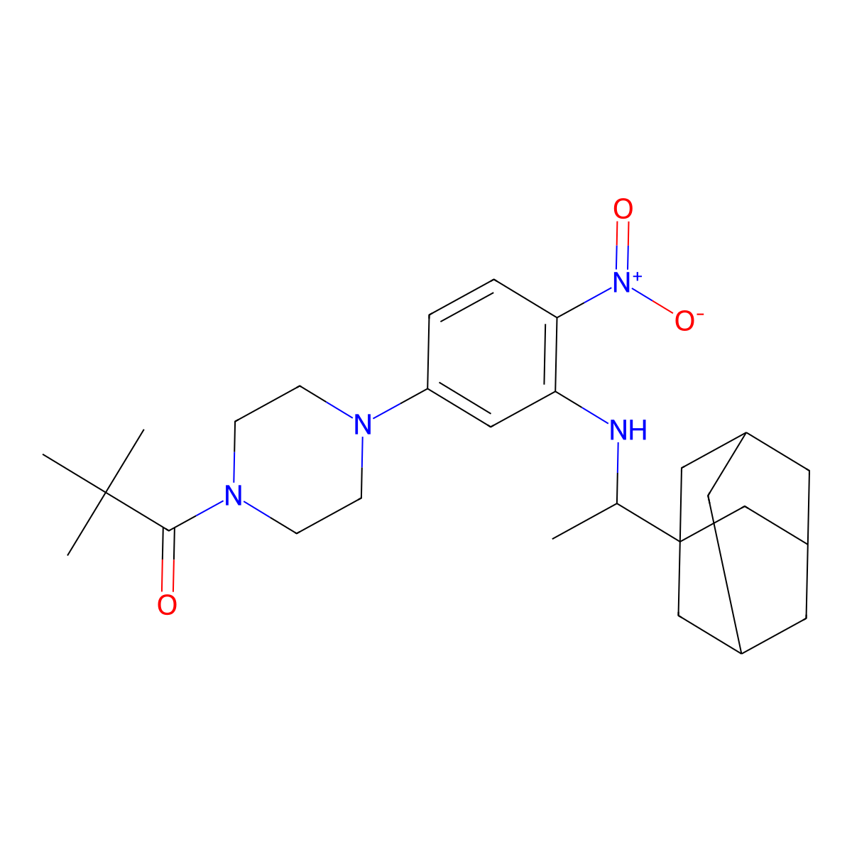 1-[4-[3-[1-(1-Adamantyl)ethylamino]-4-nitrophenyl]piperazin-1-yl]-2,2-dimethylpropan-1-one molecular structure, CAS 524034-93-3