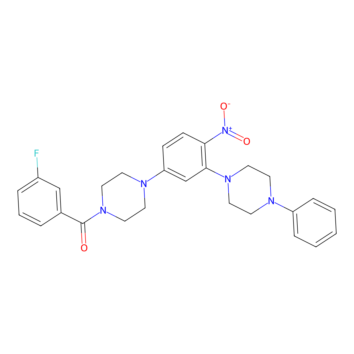 (3-Fluorophenyl)-[4-[4-nitro-3-(4-phenylpiperazin-1-yl)phenyl]piperazin-1-yl]methanone molecular structure, CAS 524034-95-5