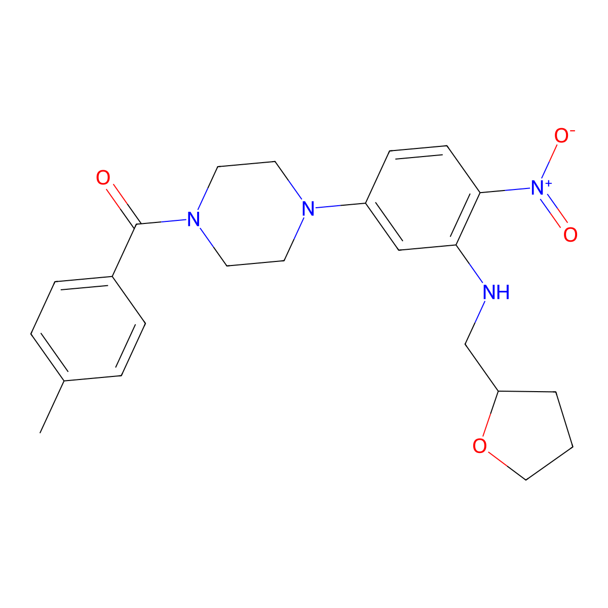 (4-Methylphenyl)(4-{4-nitro-3-[(tetrahydrofuran-2-ylmethyl)amino]phenyl}piperazin-1-yl)methanone molecular structure, CAS 524034-96-6