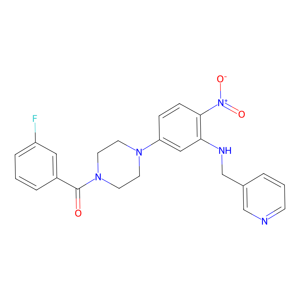 (3-Fluorophenyl)-[4-[4-nitro-3-(pyridin-3-ylmethylamino)phenyl]piperazin-1-yl]methanone molecular structure, CAS 524034-97-7