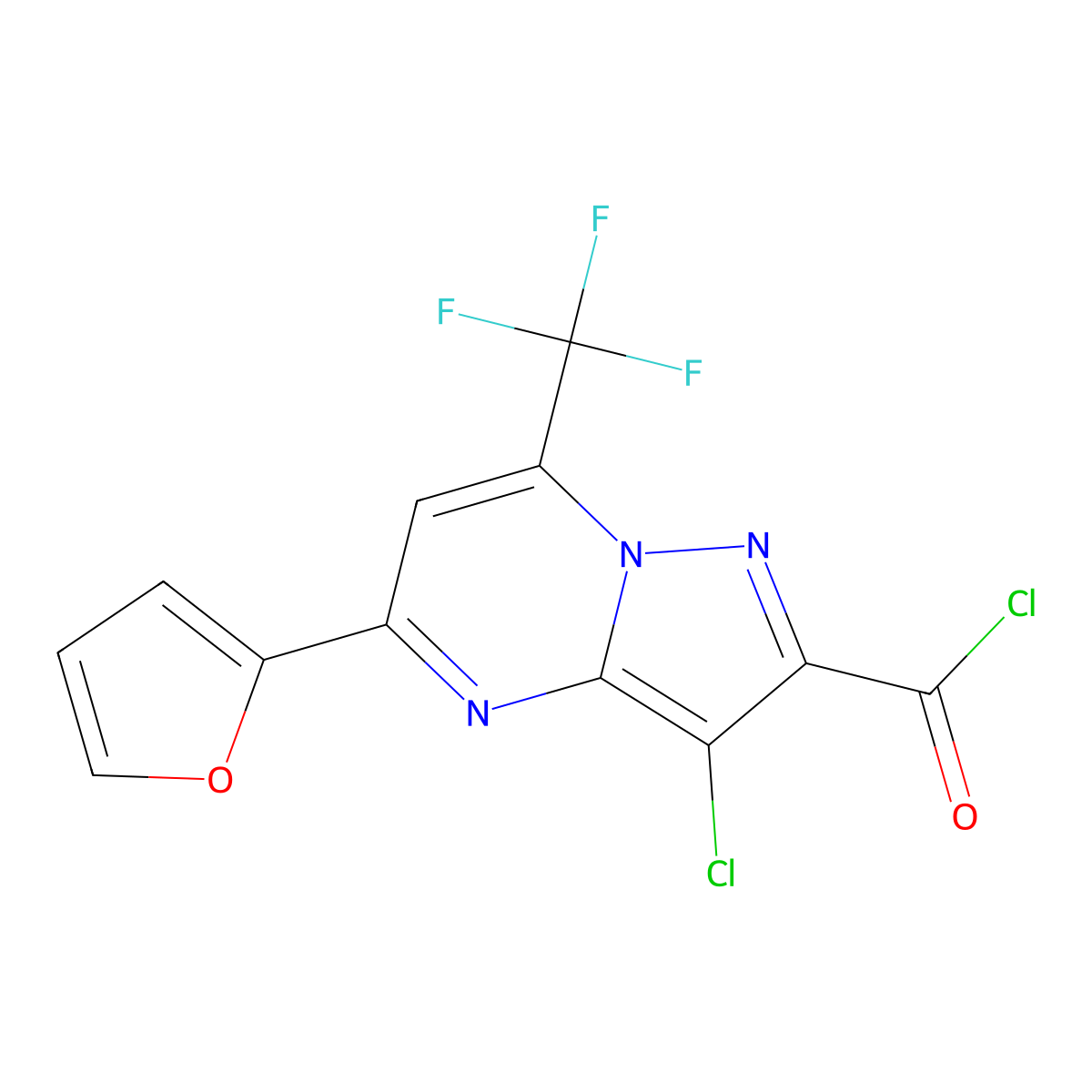 3-Chloro-5-(furan-2-yl)-7-(trifluoromethyl)pyrazolo[1,5-a]pyrimidine-2-carbonyl chloride molecular structure, CAS 524036-10-0