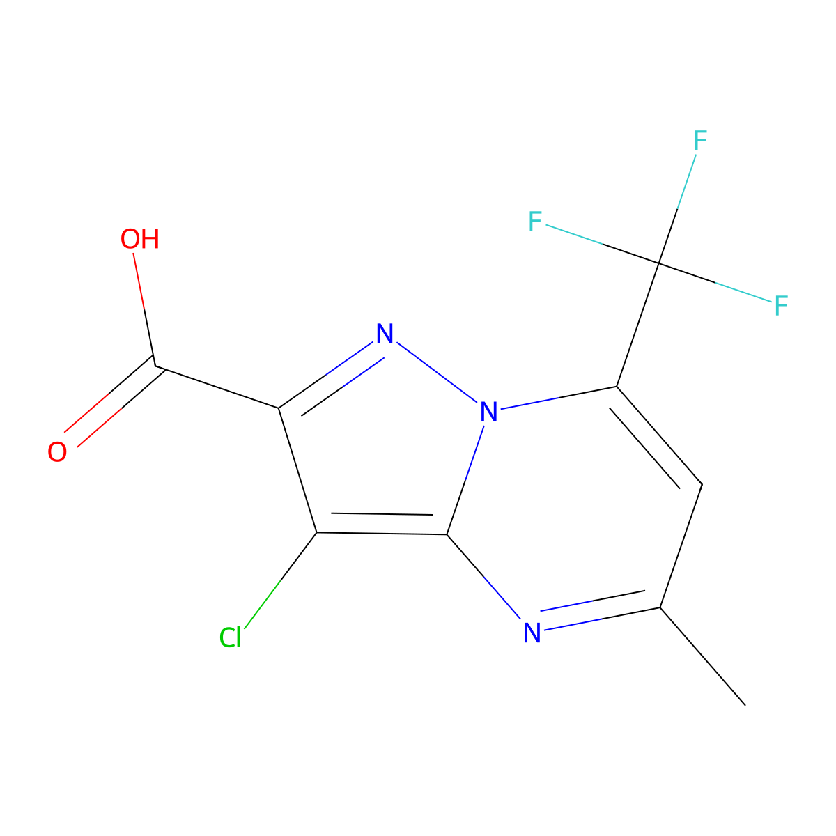 Pyrazolo(1,5-a)pyrimidine-2-carboxylic acid, 3-chloro-5-methyl-7-(trifluoromethyl)- molecular structure, CAS 524036-11-1