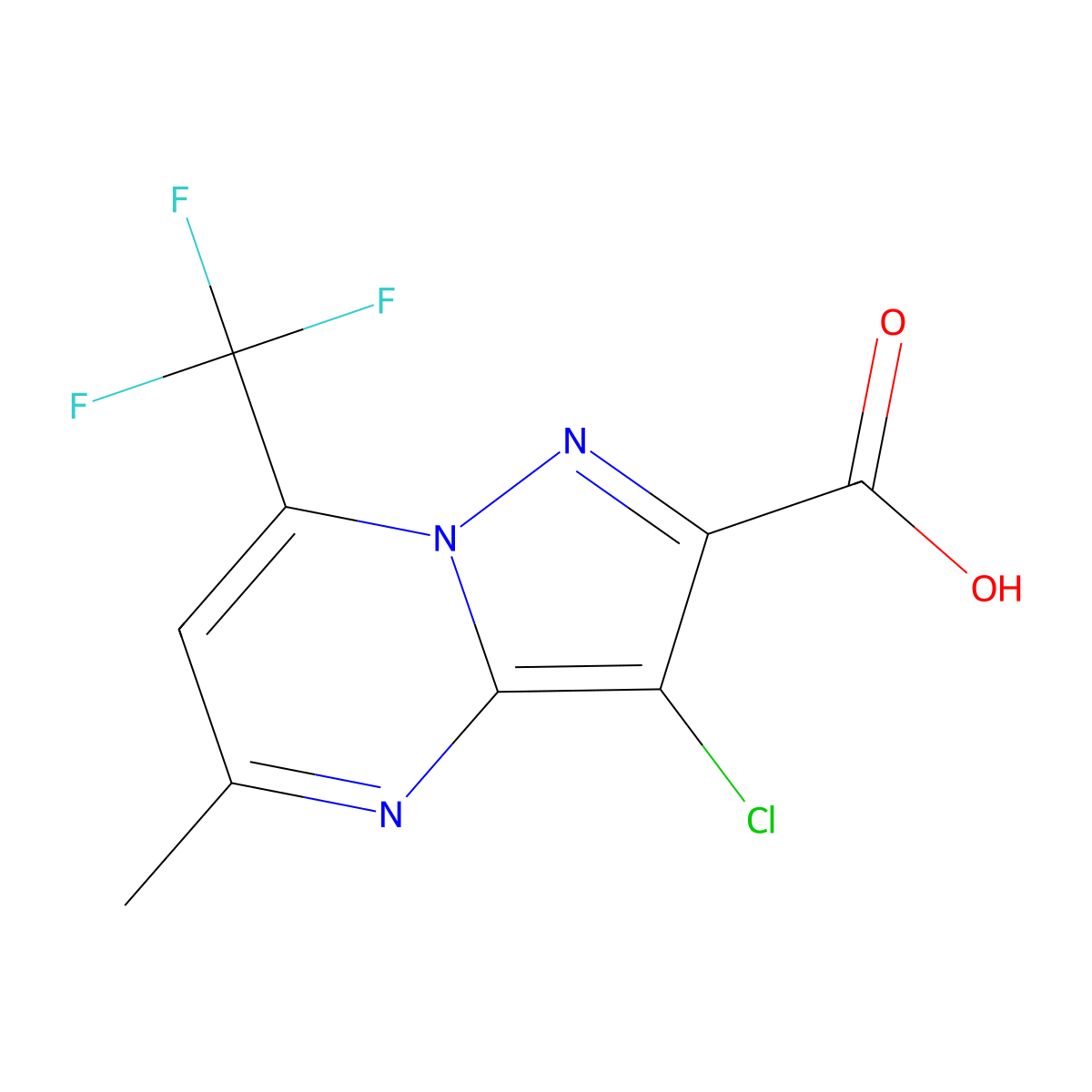 Pyrazolo(1,5-a)pyrimidine-2-carboxylic acid, 3-chloro-5-methyl-7-(trifluoromethyl)- molecular structure, CAS 524036-11-1