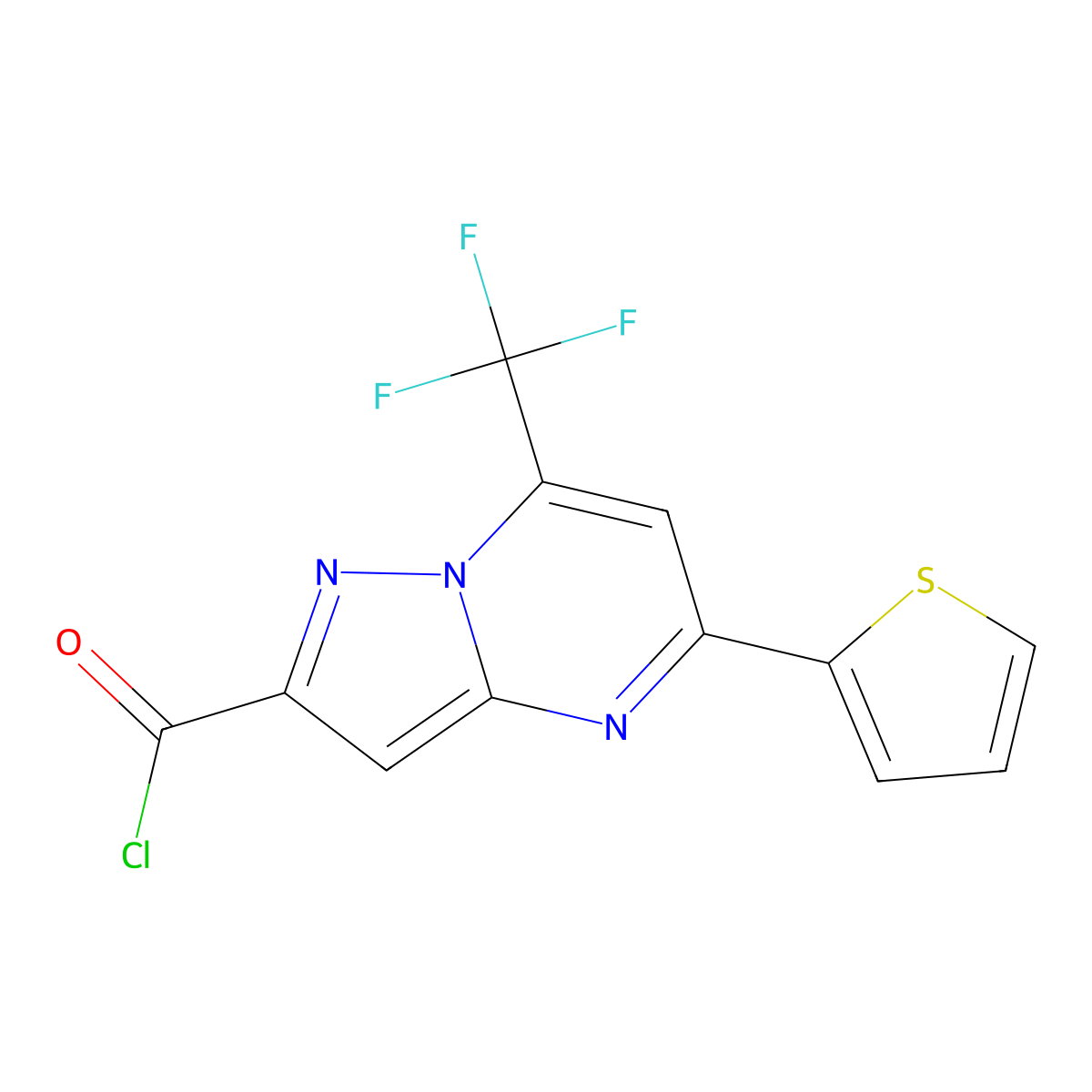 5-(Thiophen-2-yl)-7-(trifluoromethyl)pyrazolo[1,5-a]pyrimidine-2-carbonyl chloride molecular structure, CAS 524036-13-3