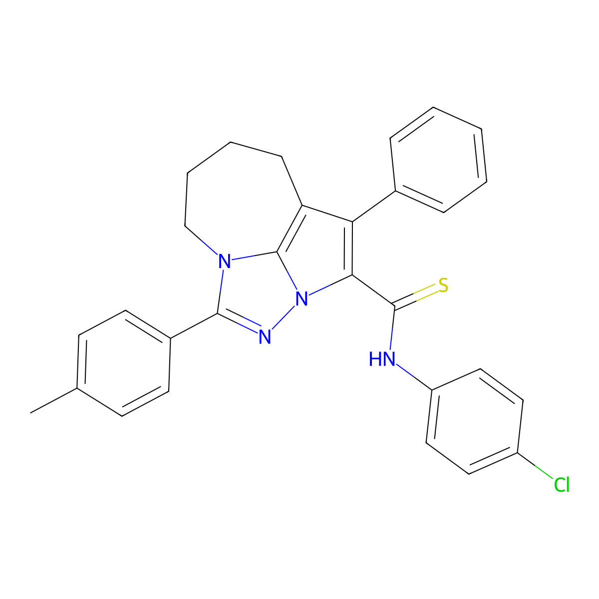 N-(4-chlorophenyl)-1-(4-methylphenyl)-4-phenyl-5,6,7,8-tetrahydro-2,2a,8a-triazacyclopenta[cd]azulene-3-carbothioamide molecular structure, CAS 524036-80-4