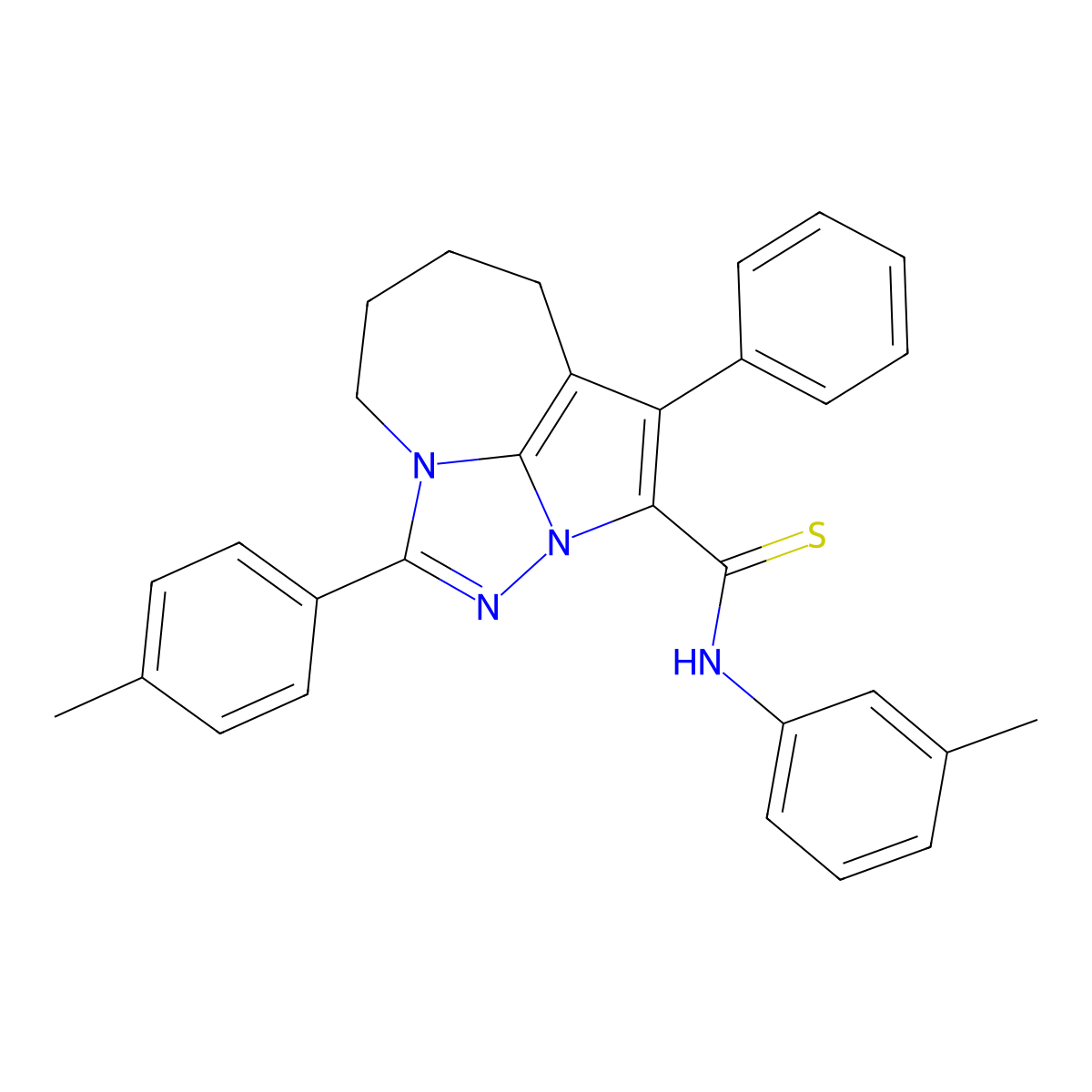 1-phenyl-N-(m-tolyl)-4-(p-tolyl)-5,6,7,8-tetrahydro-2a,3,4a-triazacyclopenta[cd]azulene-2-carbothioamide molecular structure, CAS 524036-81-5