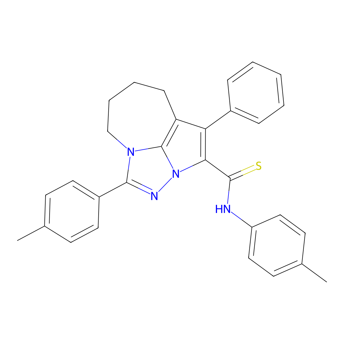 1-phenyl-N,4-di-p-tolyl-5,6,7,8-tetrahydro-2a,3,4a-triazacyclopenta[cd]azulene-2-carbothioamide molecular structure, CAS 524036-82-6