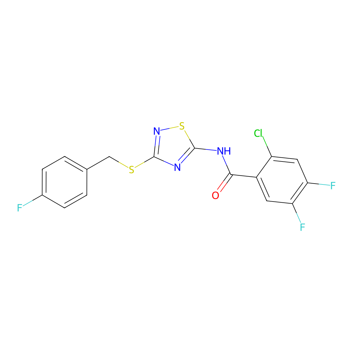 Benzamide, 2-chloro-4,5-difluoro-N-(3-(((4-fluorophenyl)methyl)thio)-1,2,4-thiadiazol-5-yl)- molecular structure, CAS 524037-04-5