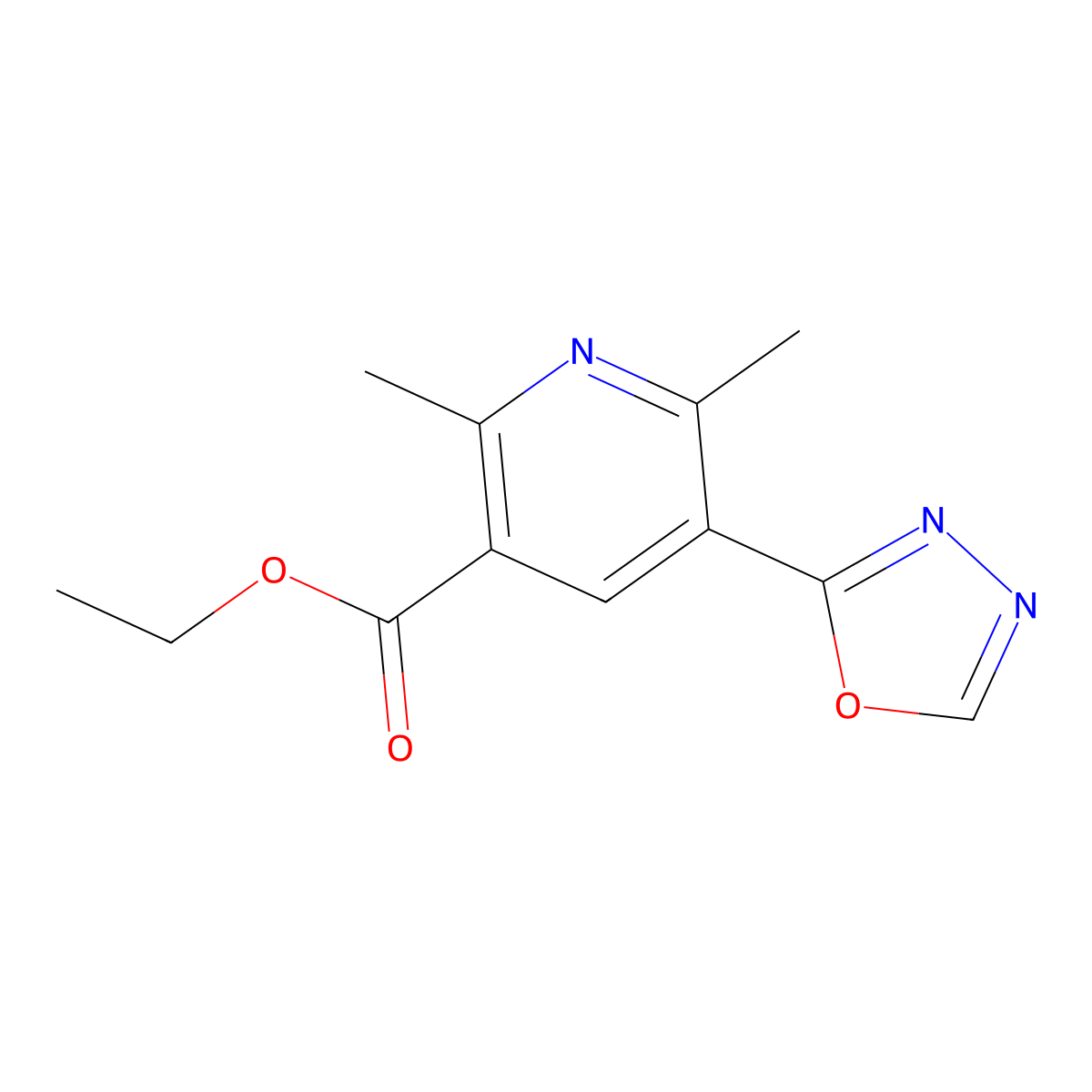 Ethyl 2,6-dimethyl-5-(1,3,4-oxadiazol-2-yl)pyridine-3-carboxylate molecular structure, CAS 524037-92-1