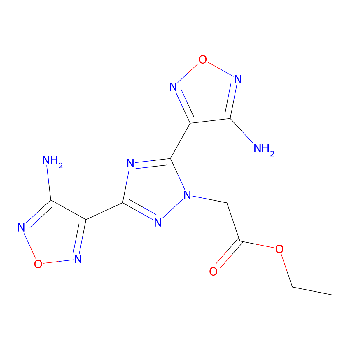 ethyl [3,5-bis(4-amino-1,2,5-oxadiazol-3-yl)-1H-1,2,4-triazol-1-yl]acetate molecular structure, CAS 524038-29-7
