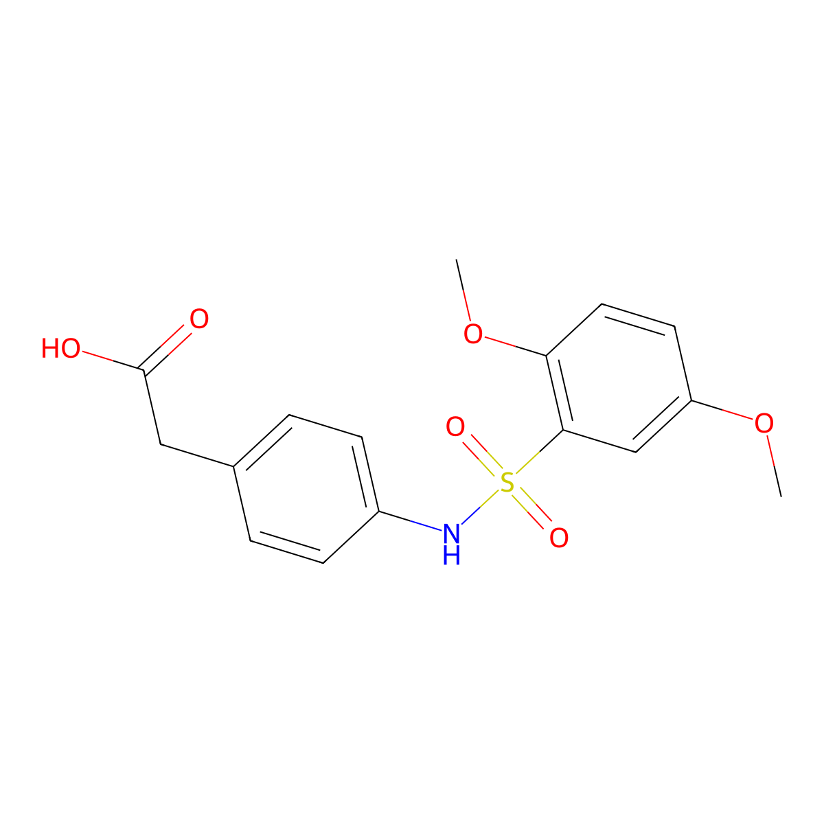 (4-{[(2,5-Dimethoxyphenyl)sulfonyl]amino}phenyl)acetic acid molecular structure, CAS 524039-57-4