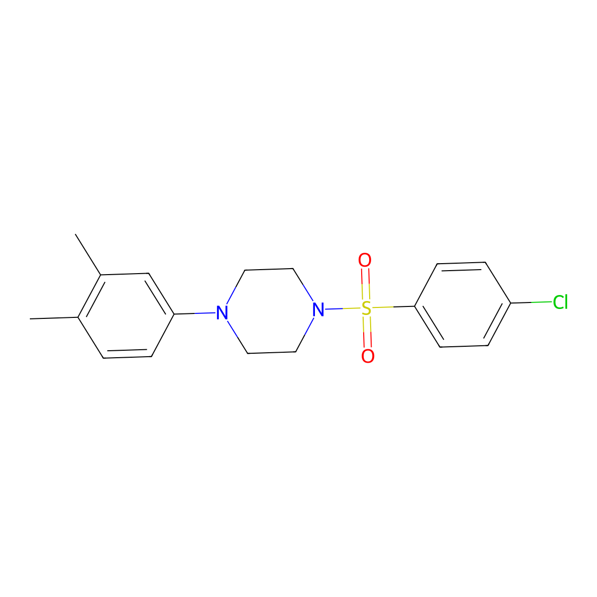 1-[(4-Chlorophenyl)sulfonyl]-4-(3,4-dimethylphenyl)piperazine molecular structure, CAS 524039-69-8