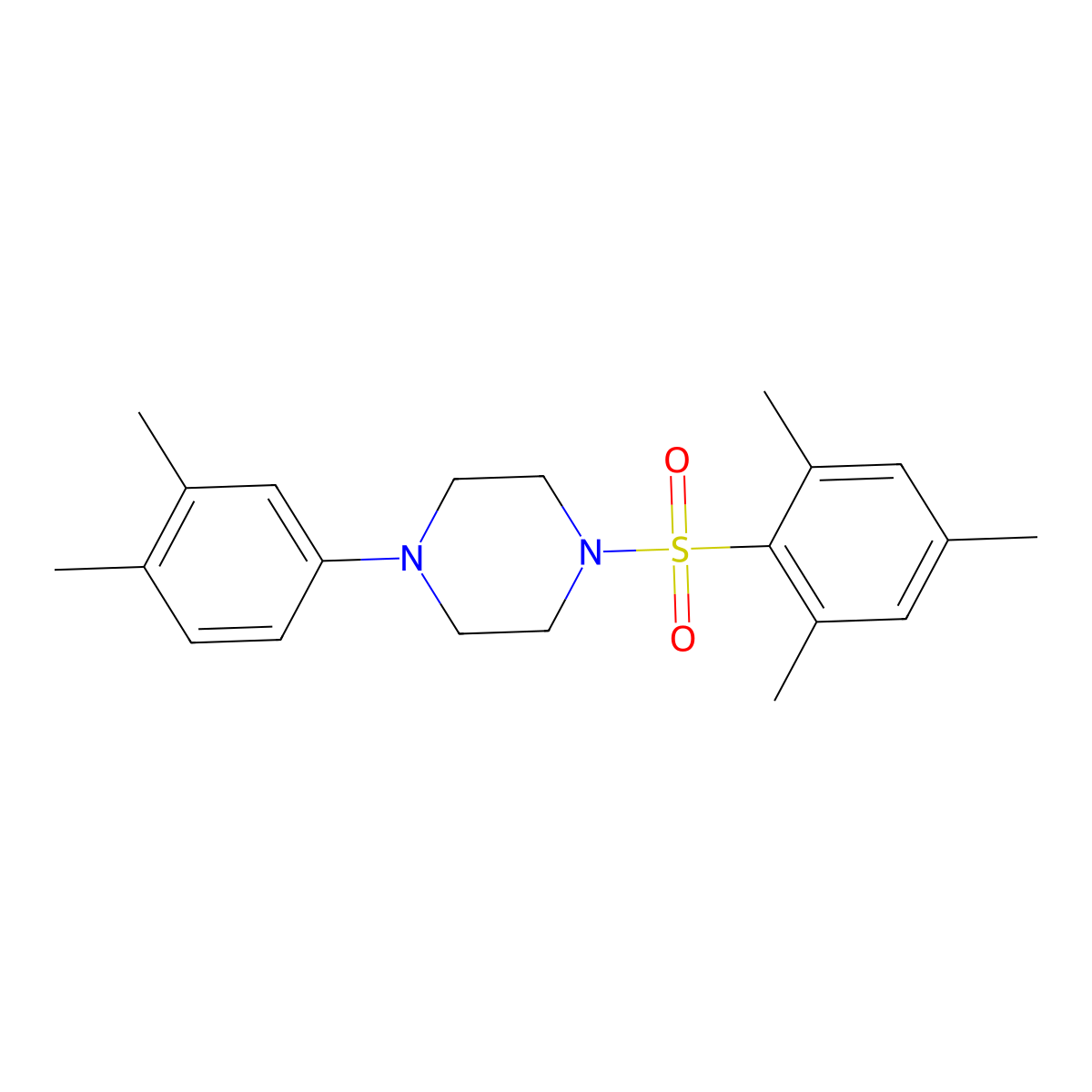 1-(3,4-Dimethyl-phenyl)-4-(2,4,6-trimethyl-benzenesulfonyl)-piperazine molecular structure, CAS 524039-70-1