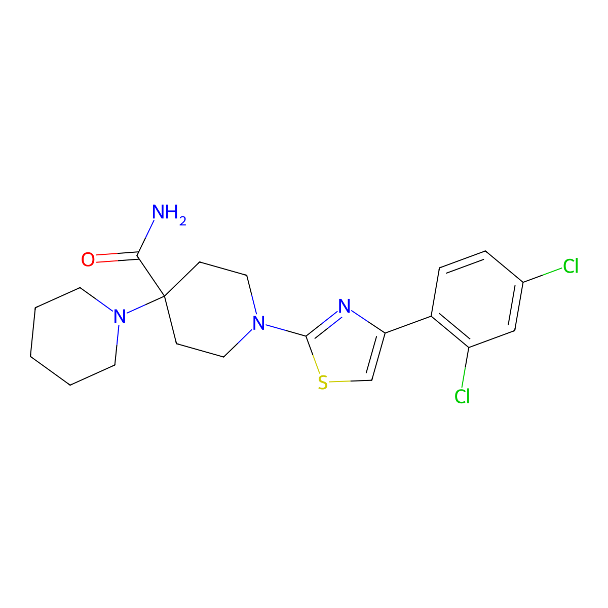 1-[4-(2,4-Dichlorophenyl)-1,3-thiazol-2-yl]-4-piperidin-1-ylpiperidine-4-carboxamide molecular structure, CAS 524040-00-4
