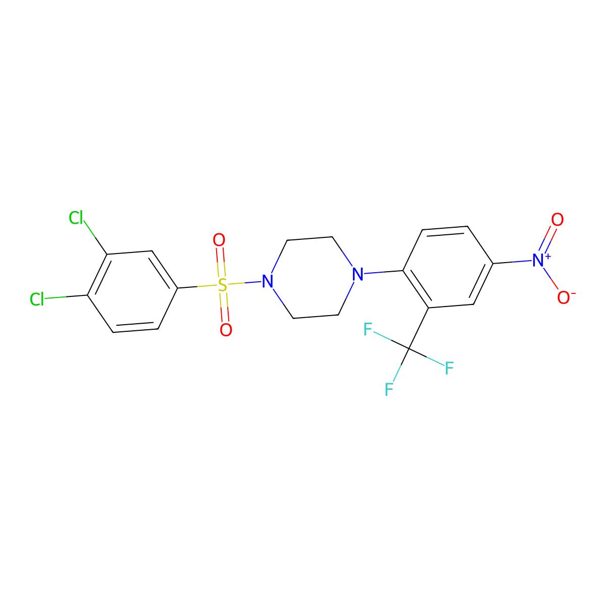 1-(3,4-Dichlorophenyl)sulfonyl-4-[4-nitro-2-(trifluoromethyl)phenyl]piperazine molecular structure, CAS 524041-56-3