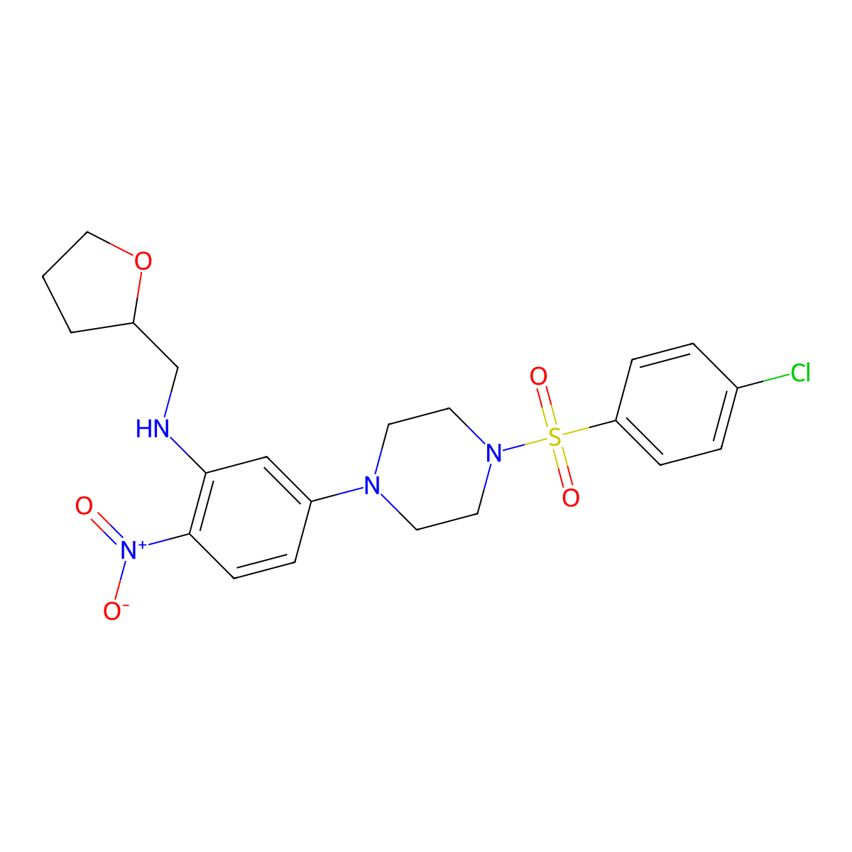 5-[4-(4-chlorophenyl)sulfonylpiperazin-1-yl]-2-nitro-N-(oxolan-2-ylmethyl)aniline molecular structure, CAS 524041-58-5