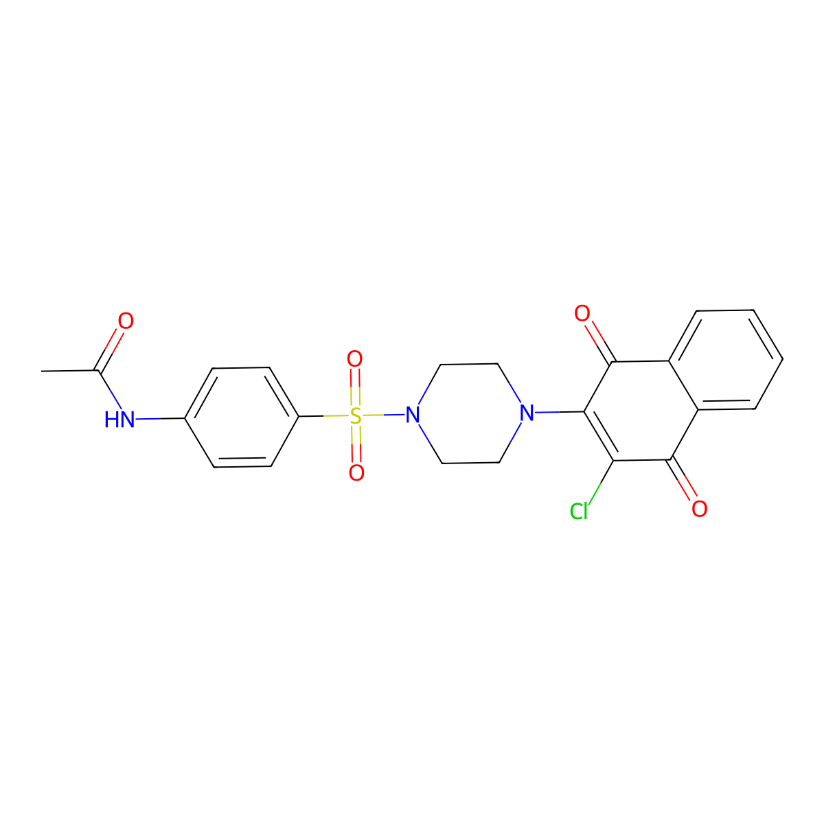N-[4-[4-(3-chloro-1,4-dioxonaphthalen-2-yl)piperazin-1-yl]sulfonylphenyl]acetamide molecular structure, CAS 524041-67-6