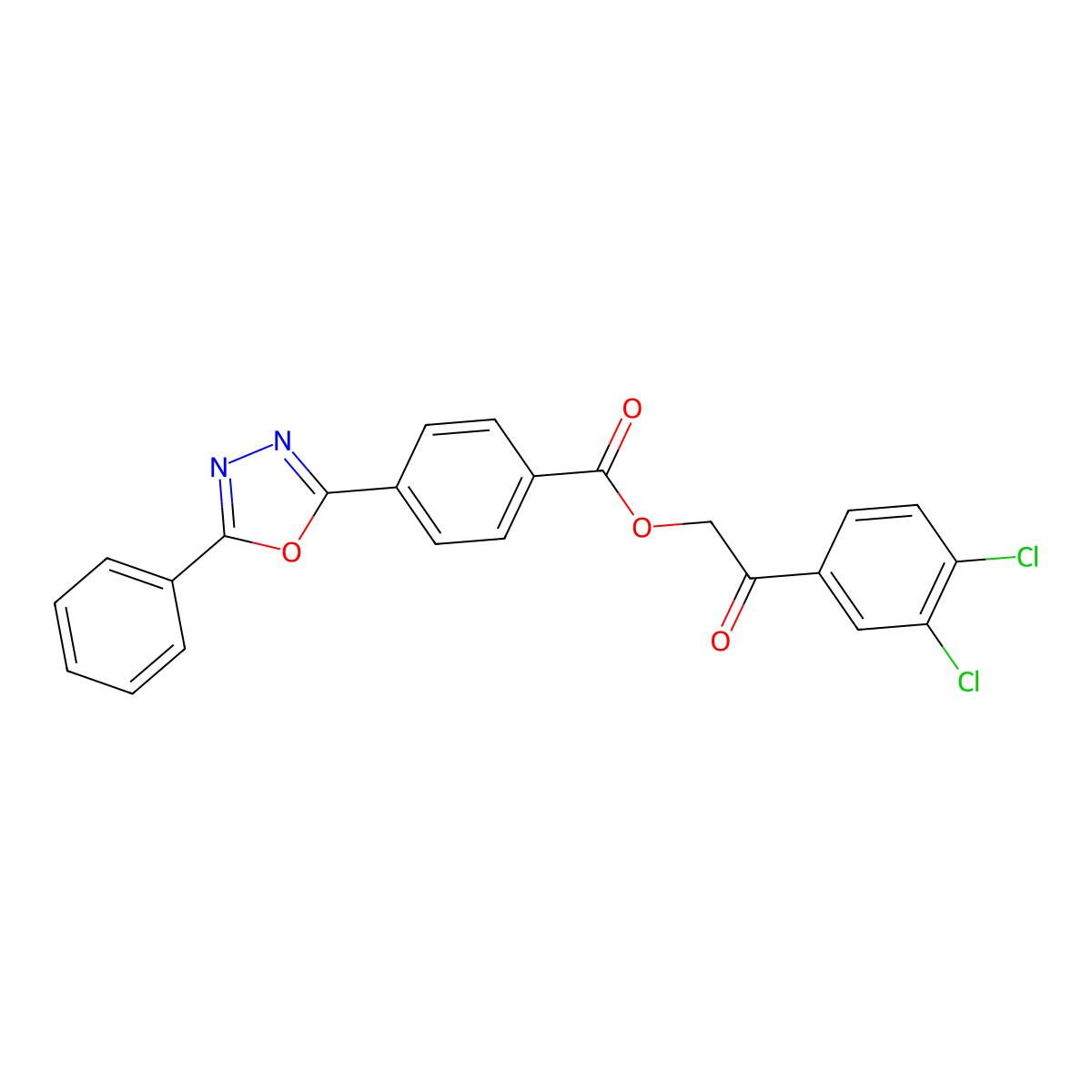 2-(3,4-Dichlorophenyl)-2-oxoethyl 4-(5-phenyl-1,3,4-oxadiazol-2-yl)benzoate molecular structure, CAS 524042-27-1